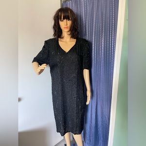 Vintage JMC 100% Silk Fully Beaded Dress Black Formal 1X (actual Size Is M-L)